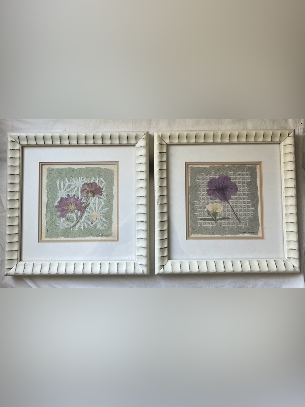 Pair Carol Robinson Botanical Floral Prints Purple Flowers Signed Framed